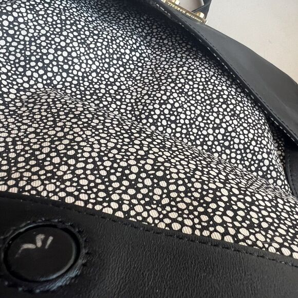 Loeffler Randall Black Leather w/ Animal Print Accent Envelope Crossbody Handbag - Picture 8 of 16